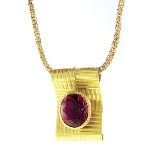 22K Gold King Tutankhamun Scroll Necklace by Suz Andreasen, MADE IN AMERICA