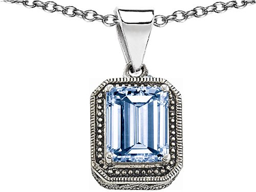 1.50 cttw 925 Sterling Silver 14K White Gold Plated Bali Style Lab Created Emerald Cut Aquamarine Pendant - Gold Plated Silver