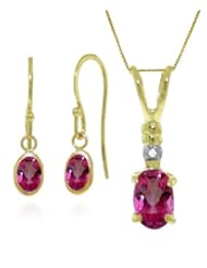14k Necklace and Fish Hook Earrings with Pink Topaz