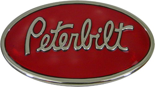 Peterbilt Chrome Finish Oval Belt Buckle with Red Enamel Background