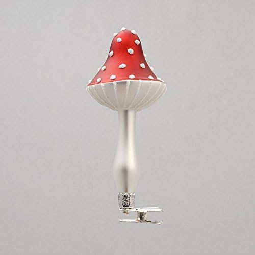 Glassor Red Toadstool Mushroom with Clip Attachment Christmas Ornament