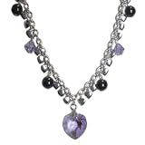 Violet Purple Heart Necklace with SWAROVSKI ELEMENTS Crystal and Pearls Silver Plate