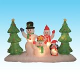 8 Foot Wide Inflatable Snowmen Family + Penguin + Christmas Trees Party Decoration
