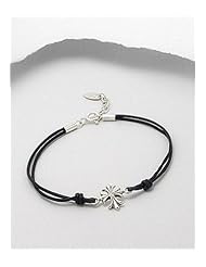Black Leather Bracelet In 92.5 Sterling Silver