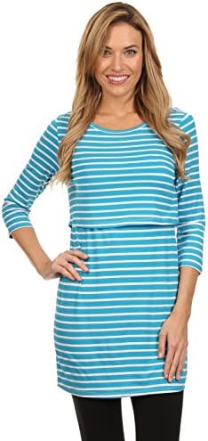 BellyMoms Bailey Stripe Maternity and Nursing Top (Blue and White, Small)