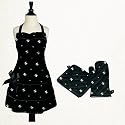 Sin in Linen Black Skull and Crossbones Kitchen Gift Set Includes Oven Mitt, Apron and Dish Towel