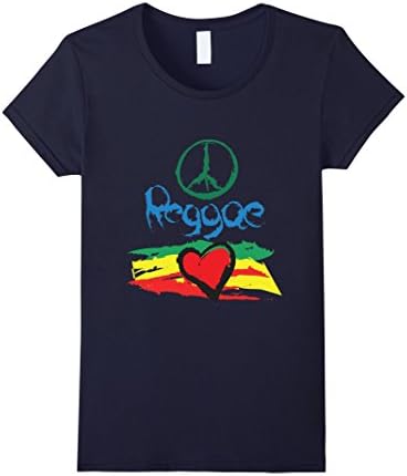 Women's Peace Reggae Love T Shirt Reggae Music Rastafari Large Navy