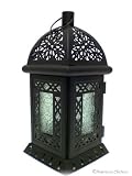New Large Black Cast Moroccan Lantern Lamp / Clear Glass