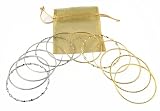 Bracelet - B101 - 12 Pc Asst. Bangle Set ~ Plain, Etched and Twisted in Gold Tone & Silver Tone - 70mm + Gold Organza Gift Bag