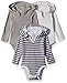 Hanes Ultimate Baby Flexy 3 Pack Hoodie Bodysuits, Grey Stripe, 0-6M