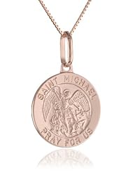14k Pink Gold Round St. Michael Medal Pendant Necklace, 18"