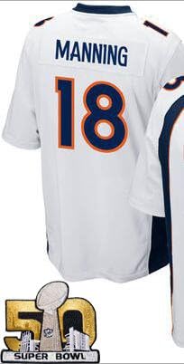 Mens Jerseys 18 Peyton Manning Jersey 2016 Super Bowl 50 White Size XL(48)