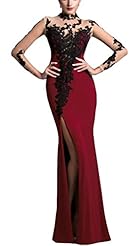 Ruched Lace Slit Long Sleeves Mother-of-the-Bride Dress 