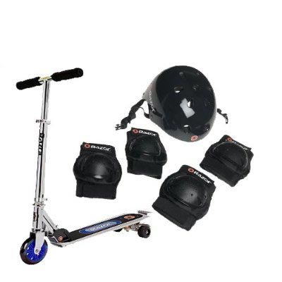 Razor Carvr Kick Scooter With Trucks Silver Plus Youth Multi-Sport Helmet and Pad Set (Recommended Fit Ages 8-14)