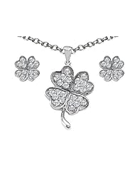 Celtic Love by Kelly (tm) Cubic Zirconia Lucky Clover Pendant Box Set with matching earrings in 925 Sterling Silver