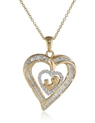 18k Gold Plated Sterling Silver Diamond Mom and Child Heart Pendant Necklace (1/4 cttw, I-J Color, I3 Clarity),18"
