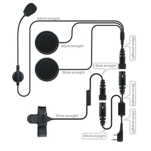 GSI Super Quality Two-Way Radio Headset Kit for Half-Face Motorcycle Helmets - Noise Cancellation In-Helmet Dual-Sided Earphones with Boom Microphone - Handlebar PTT (Push-To-Talk) Control Button - Compatible with Motorola, Icom, Uniden, Kenwood and All Standard 2-Way Radios