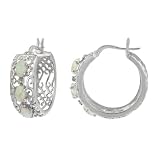 Sterling Silver Diamond-Accent Created-Opal Filigree Hoop Earrings