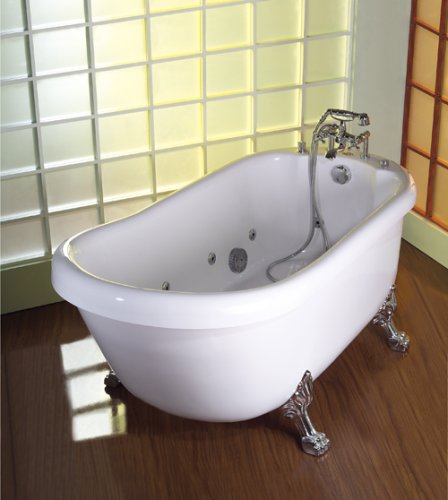 Massage Bathtub with Hydrotherapy Massage Jets, Classic Clawfoot Design, Headrest, Light, Hand Rail, Chrome Fixtures, Hand-held Shower, Tap, Shampoo R