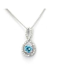 Sterling Silver Figure 8 Infinity Pendant w/ March 1.50ctw Aqua CZ Color Birthstone