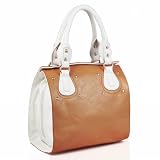 Orange & White Constrast Faux Leather Bowling Bag JC70496