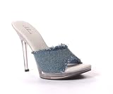 ES502-BONITA 5 inch Denim Mule Women's Size Shoe With Clear Heel