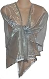 IMAGE OF Sheer Silver Organza Evening Wrap Shawl for Prom Wedding Bride