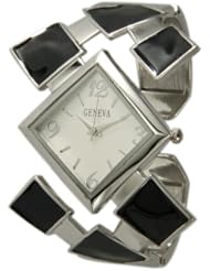 074 Geneva Black and White Diamond Style Bangle Watch