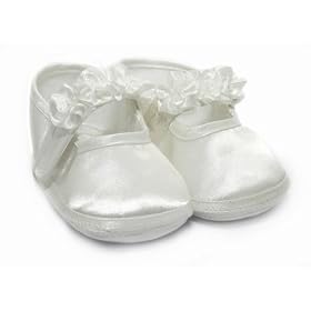 Baby Girl Christening Shoes in White with Strap (Special Occasions) (Size 3: 12-18 months)