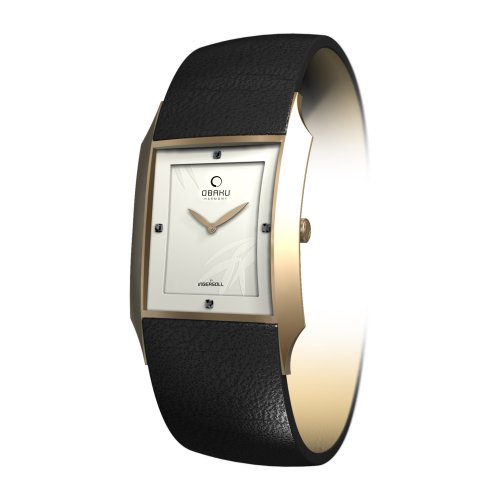 Obaku By Ingersoll Ladies Stainless Steel Gold Case Leather Black Strap Watch