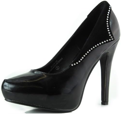 Women's Damita K Alvy-26 Black Patent Leather Almond Toe Pumps Shoes, Black PT, 7.5