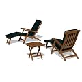 Two Serenity Teak Steamer Chairs with GREEN cushions and Picnic Garden Table Set - Special Offer!
