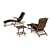 Two Teak Steamer Chairs with Green Cushions and Picnic Garden Table Set