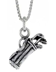 Sterling Silver Golf Bag with Clubs Pendant, inch ( mm) Long.