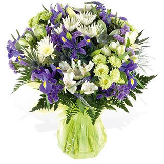 Cool collection of blues whites and limes - Send Handtied Bouquet of Fresh Flowers