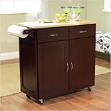 Large Kitchen Cart with Wood Top in Espresso