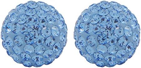 Round Pave Crystal Disco Ball Stud Earrings, 12mm, Light Blue