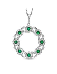 1.49ct tw Circle Pendant with Emerald and Diamonds set in 14k Gold