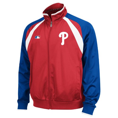 MLB Men's Philadelphia Phillies Thermabase Long Sleeve Full Zip Fleece Track Jacket, Pro Scarlet/Pro Royal/Pro Whit, X-Large