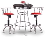 Chrome Bar Table 2 Chrome Adjustable 24-29 Glitter Red Vinyl Seat Barstools