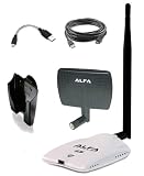 Alfa AWUS036NHR - High-Gain 2000mw 2W 802.11 B/G/N Wireless USB Network Adaptor With 5dBi antenna and a Mini bendable Flex cable and a Suction cup / Clip Window Mount dock and a 5m (16.4 Feet) USB Cable - Wireless-N 802.11n Wi-Fi - 150Mbps - 2.4 GHz - 5dBi Antenna - Long Range - Realtek Chipset - Strongest on the Market