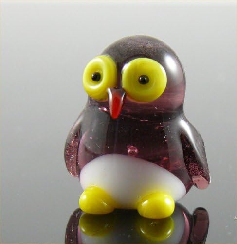 Owl Minature glass figurine, barn owl Purple glass with white belly &amp; red beak Just under 1 inch tall