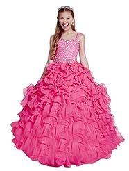 Girls Floor Length Sequined Lace Crystals  Crystal Organza Flower-Girl Dress/Pageant Dress  With Ruffles