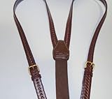 Brown Braided Leather Holdup Suspenders and Brass Adjuster