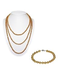 Blue Pearls - Golden cultured Pearl Necklace and Bracelet Set - BPS 0052 L