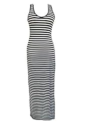 Sleeveless Tank Striped Print Denim/Polyester/Spandex Maxi Dress 