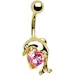 Gold Plated Pink Cz Dolphin Heart Belly Ring