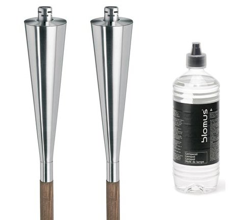 2er SET BLOMUS ORCHOS GARTENFACKEL HOLZSTOCK 145cm INCL. 1L LAMPENÖL! 1a-WARE NEU