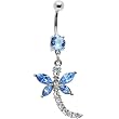 Clear Aqua Gem Dragonfly Belly Ring