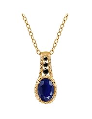 1.06 Ct Oval Blue Sapphire Black Diamond Gold Plated Sterling Silver Pendant